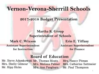Vernon-Verona-Sherrill Schools  2017-2018 Budget Presentation  Martha K. Group  Superintendent of