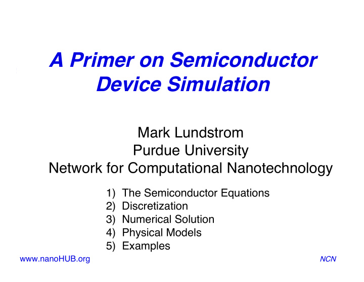 a primer on semiconductor device simulation