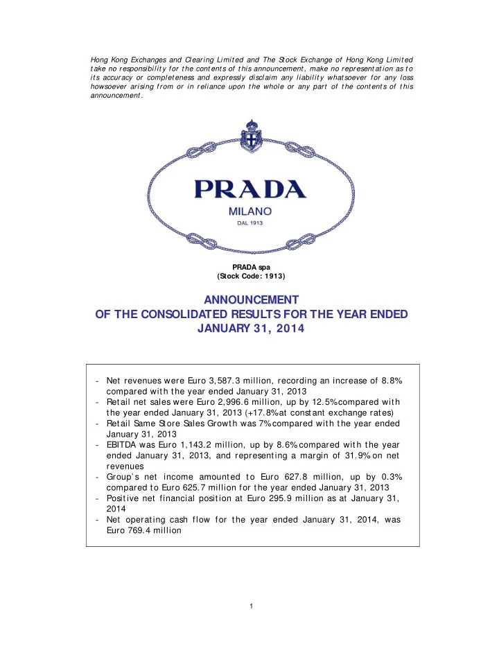 announcement of the consolidated results for the year