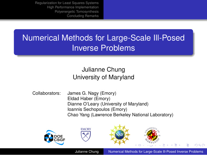 numerical methods for large scale ill posed inverse