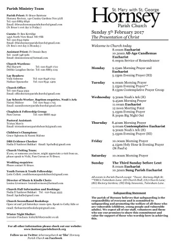 Sunday 5 th February 2017 Curate: Fr Ben Kerridge  The Presentation of Christ  145A North View Road