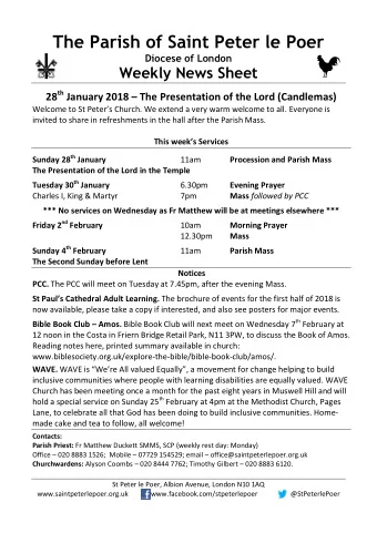 Readings for Sunday 28 January, the Presentation of the Lord First Reading (Malachi 3.1-5)  A