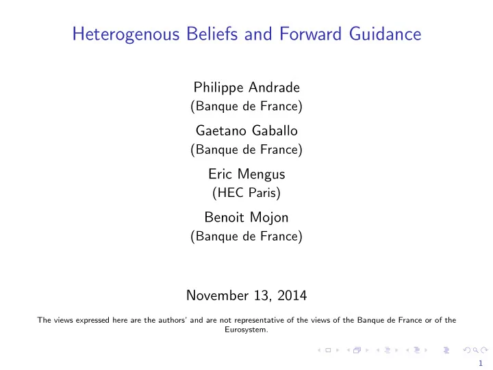 heterogenous beliefs and forward guidance