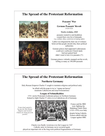 The Spread of the Protestant Reformation  Peasants War  or  German Peasants Revolt