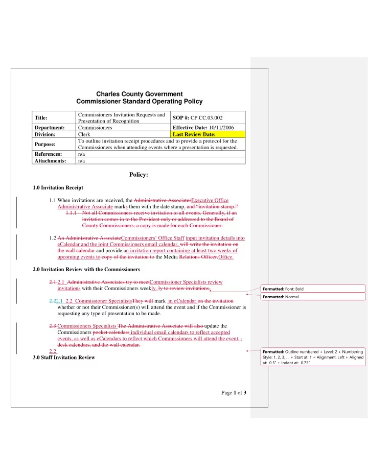 charles county government commissioner standard operating