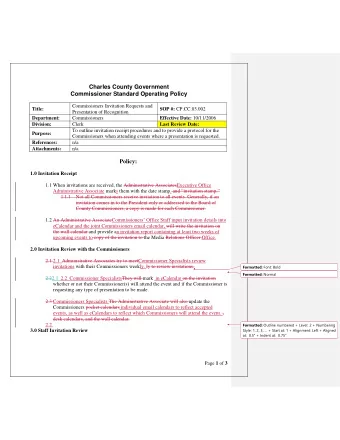 Charles County Government  Commissioner Standard Operating Policy  Commissioners Invitation
