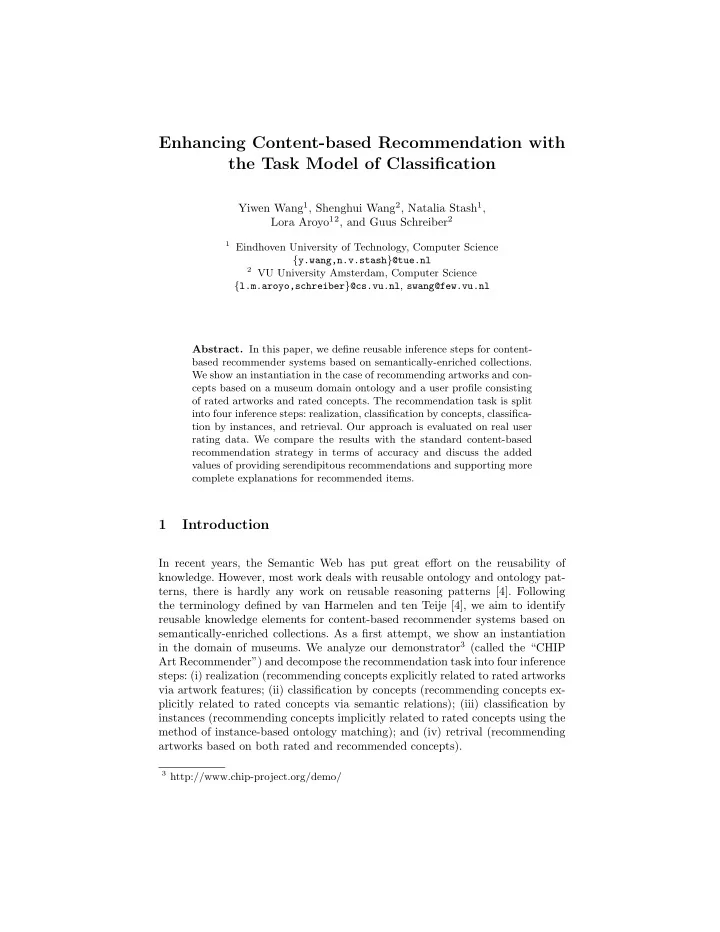 enhancing content based recommendation with the task