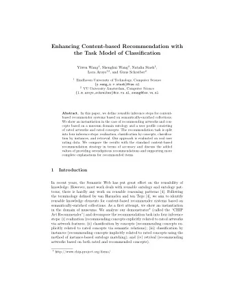 Enhancing Content-based Recommendation with  the Task Model of Classification Yiwen Wang 1 ,