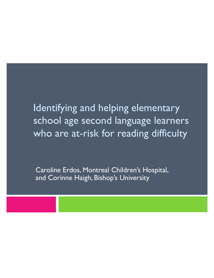 identifying and helping elementary school age second
