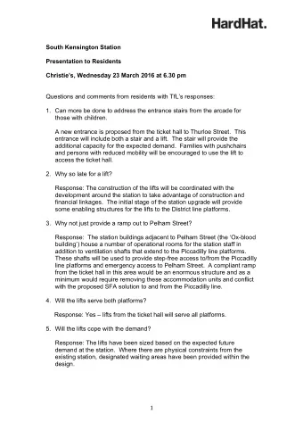 South Kensington Station  Presentation to Residents  Christies, Wednesday 23 March 2016 at 6.30