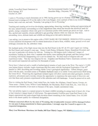 J., 'U  JiDD7  Adobe Town/Red Desert Statement to:  The Environmental Quality Cooncil  2 Herschler