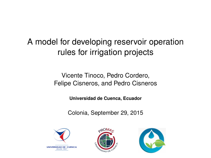 a model for developing reservoir operation rules for