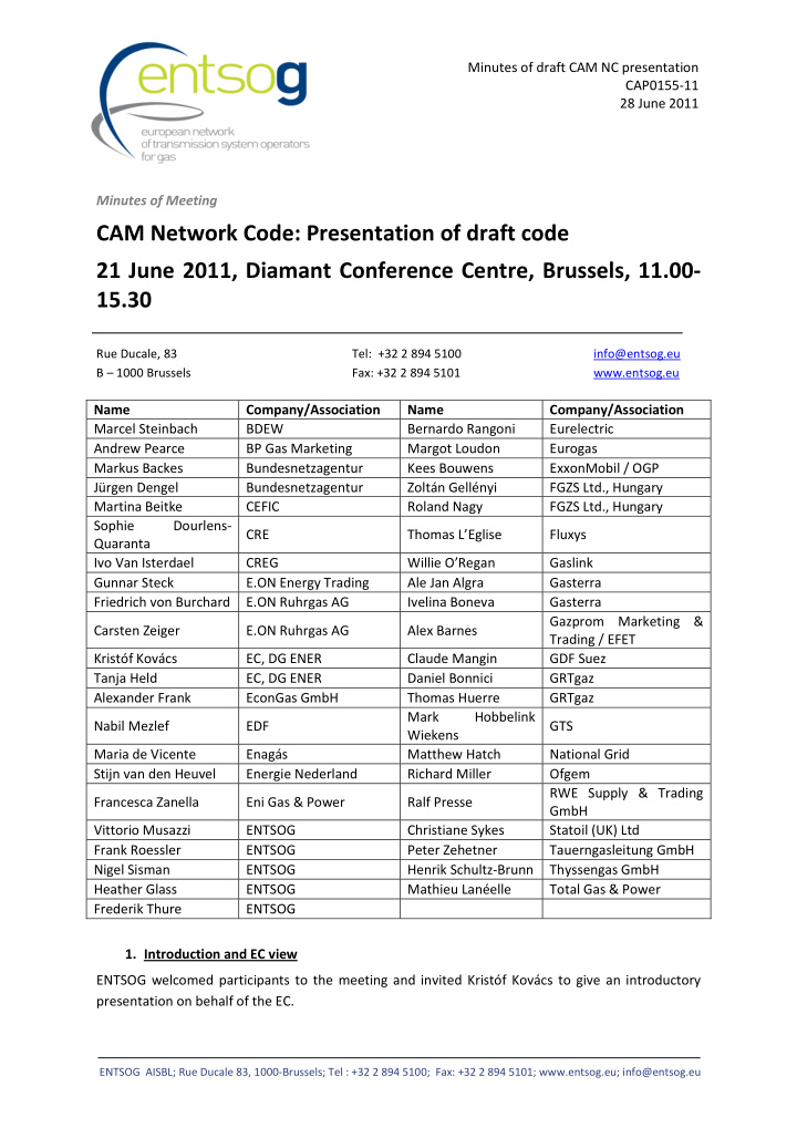 cam network code presentation of draft code 21 june 2011