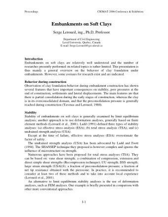 Embankments on Soft Clays  Serge Leroueil, ing., Ph.D, Professor  Department of Civil Engineering