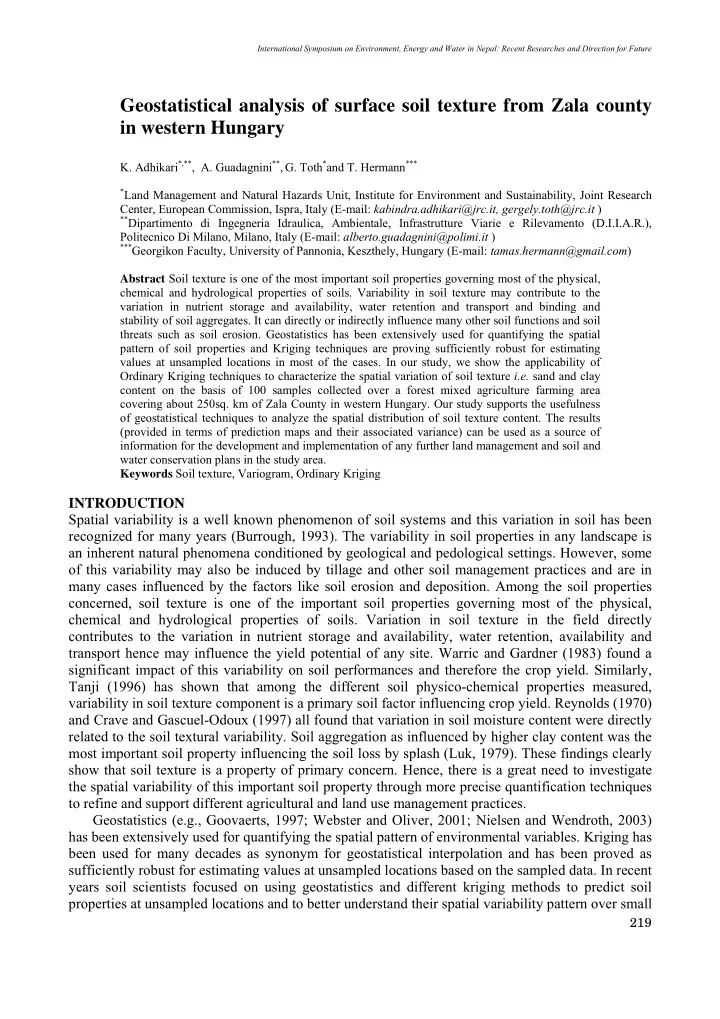 geostatistical analysis of surface soil texture from zala