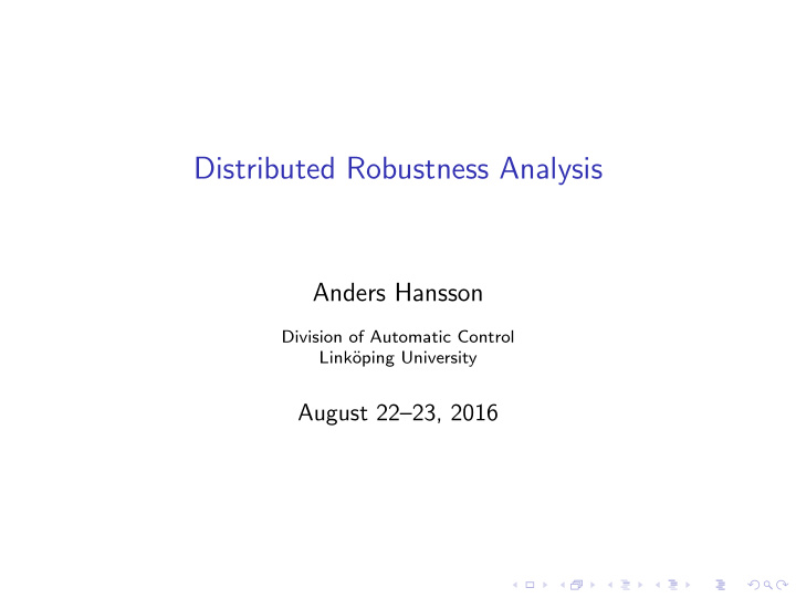 distributed robustness analysis