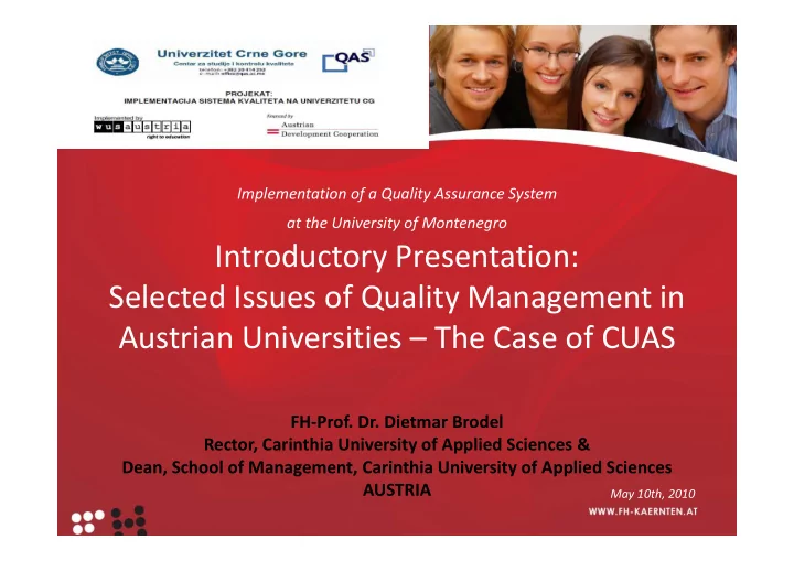 introductory presentation selected issues of quality