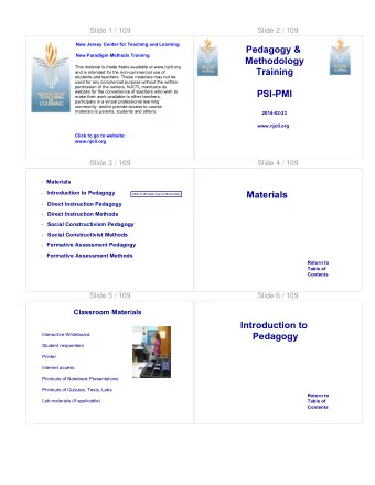 Introduction to  Pedagogy  Interactive Whiteboard  Student responders  Printer  Internet access