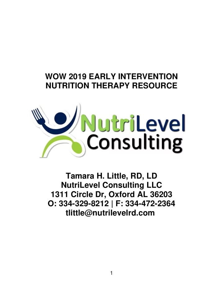 wow 2019 early intervention nutrition therapy resource