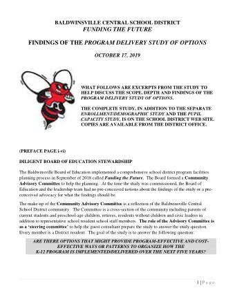 FUNDING THE FUTURE FINDINGS OF THE PROGRAM DELIVERY STUDY OF OPTIONS OCTOBER 17, 2019  WHAT FOLLOWS