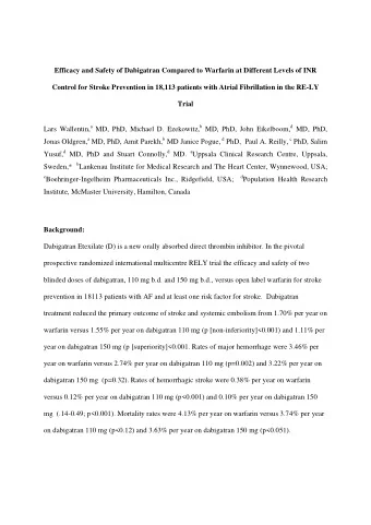 Efficacy and Safety of Dabigatran Compared to Warfarin at Different Levels of INR  Control for