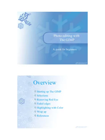 Overview  Starting up The GIMP  Selections  Removing Red Eye  Faded edges  Highlighting with Color