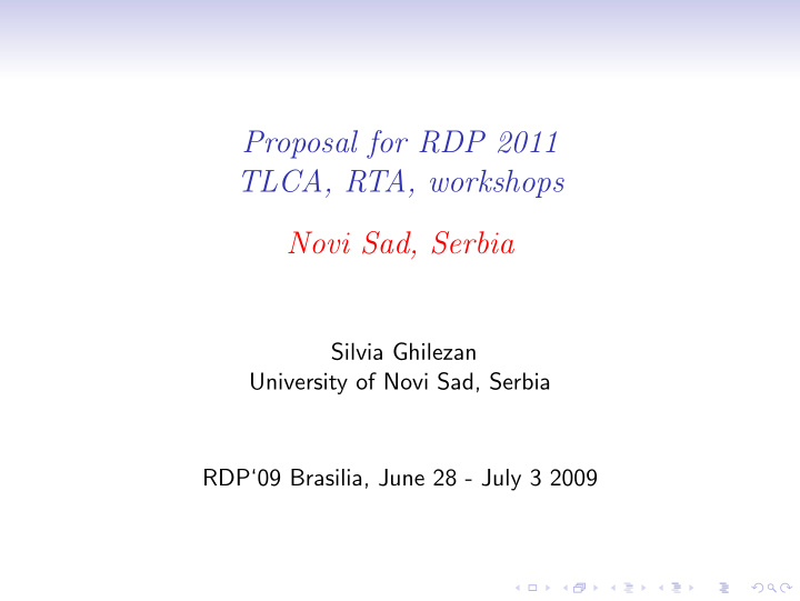 proposal for rdp 2011 tlca rta workshops novi sad serbia