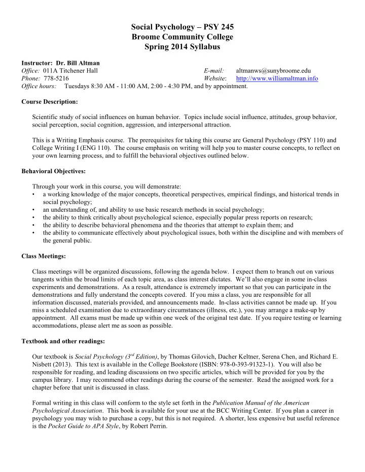 social psychology psy 245 broome community college spring