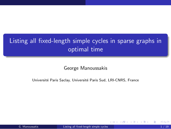 listing all fixed length simple cycles in sparse graphs