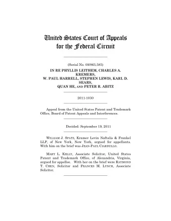 United States Court of Appeals  for the Federal Circuit  __________________________  (Serial No.