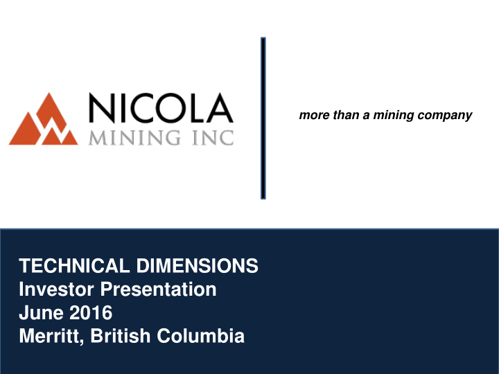 technical dimensions investor presentation june 2016