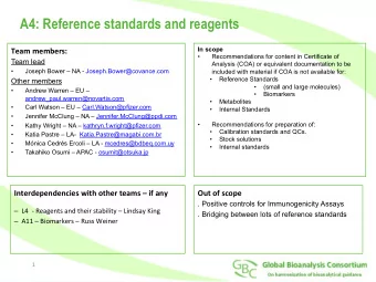 A4: Reference standards and reagents  Team  members:    In scope   Recommendations for
