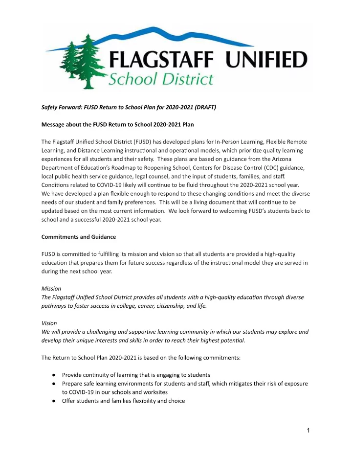 safely forward fusd return to school plan for 2020 2021