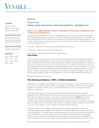 Part 1 of 4: Why Would I Have to Disclose? Disclosure Obligations for Jeffrey S. Tenenbaum Federal