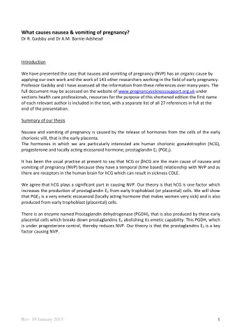 What causes nausea &amp; vomiting of pregnancy? Dr R. Gadsby and Dr A.M. Barnie  Adshead