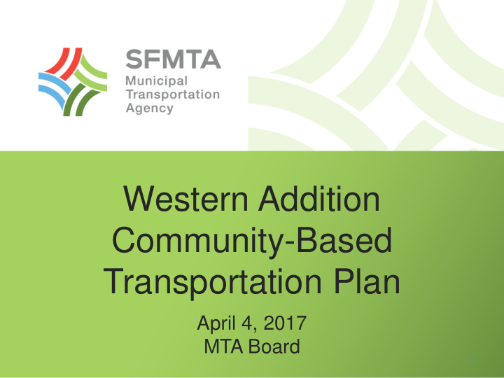 western addition community based transportation plan