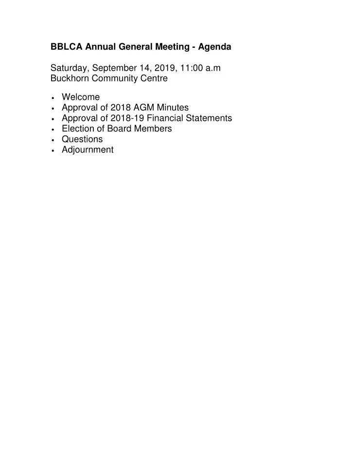 bblca annual general meeting agenda saturday september 14