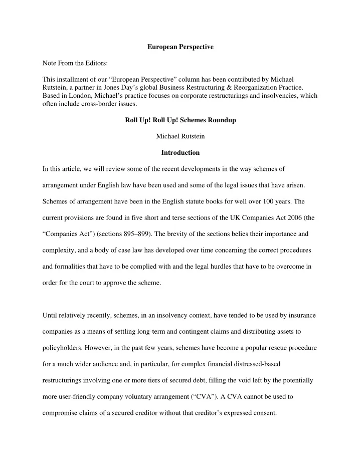 european perspective note from the editors this