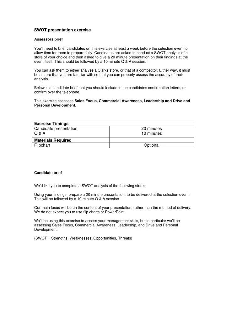 swot presentation exercise