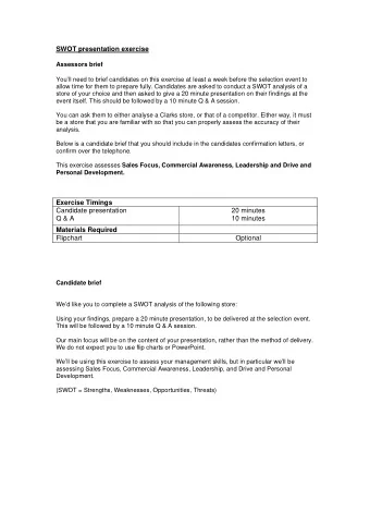SWOT presentation exercise  Assessors brief  Youll need to brief candidates on this exercise at