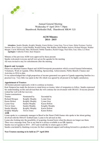 One Step at a Time  ++  One Step at a Tim  20  Annual General Meeting Wednesday 6 th April 2016