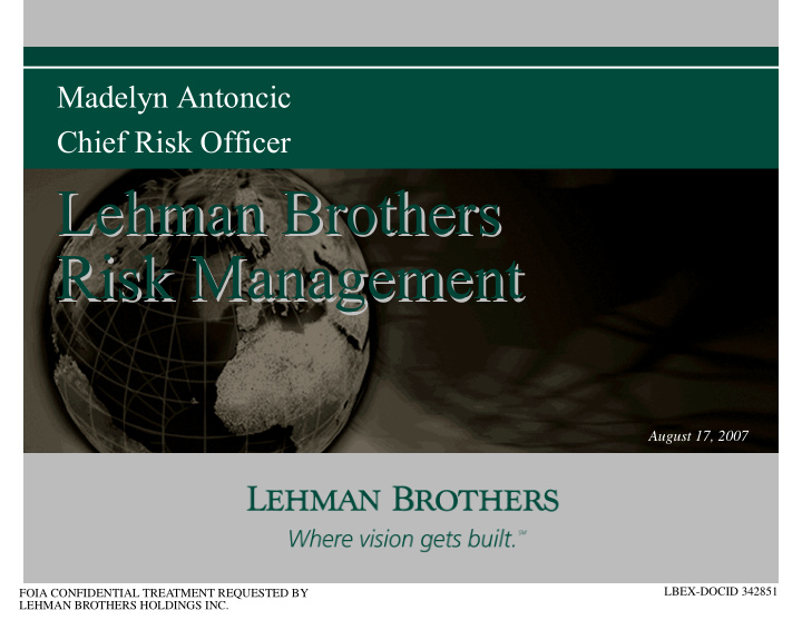 lehman brothers lehman brothers risk management risk