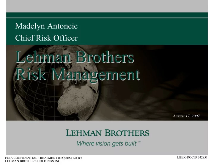 lehman brothers lehman brothers risk management risk