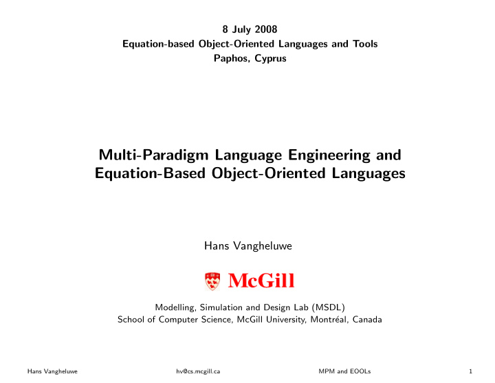 multi paradigm language engineering and equation based