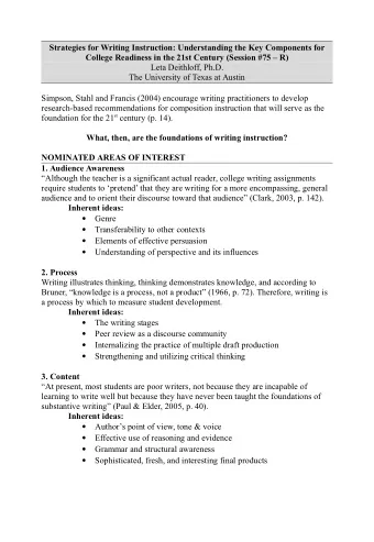 Strategies for Writing Instruction: Understanding the Key Components for  College Readiness in the