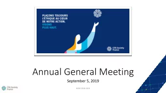 Annual General Meeting  September 5, 2019  AGM 2018-2019  1 Welcome Speech  Jean-Philippe Dorp,