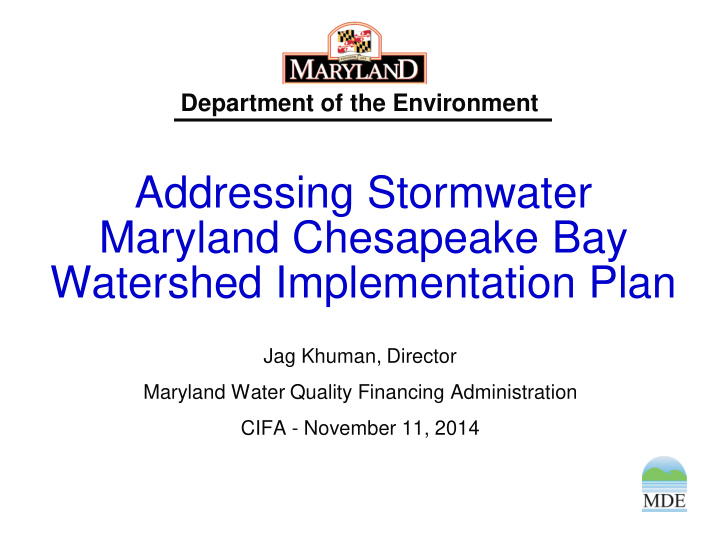 maryland chesapeake bay watershed implementation plan