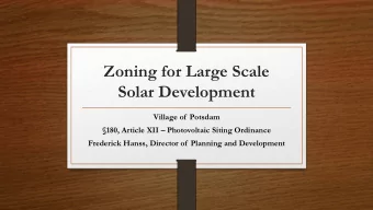 Solar Development  Village of  Potsdam 180, Article XII  Photovoltaic Siting Ordinance