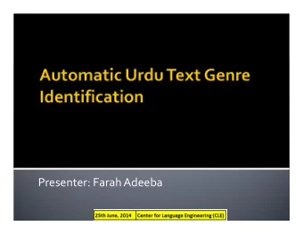 Presenter: Farah Adeeba  What is Genre  How to Define Genre  Urdu Text Genre