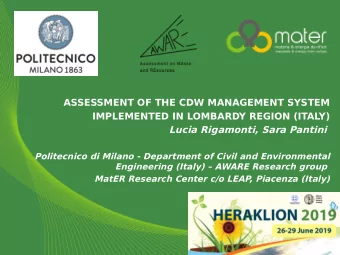 Lucia Rigamonti, Sara Pantini  Politecnico di Milano - Department of Civil and Environmental